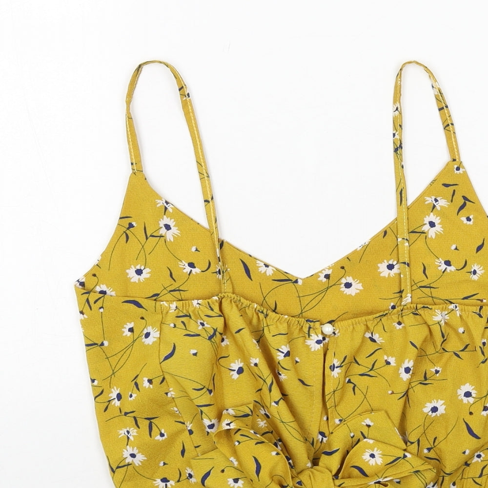 Preworn Womens Yellow Floral Polyester Camisole Tank Size S V-Neck - Cropped