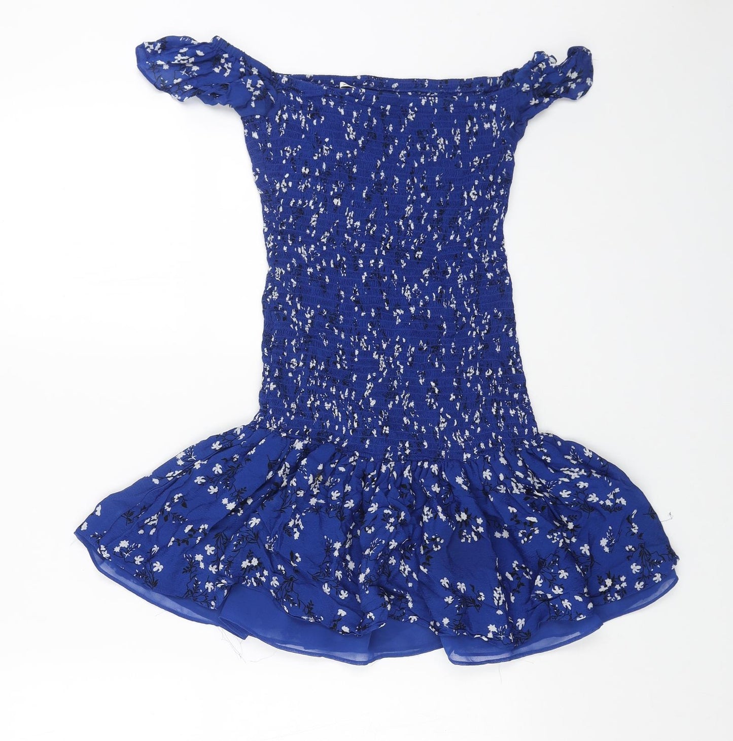 Zara Womens Blue Floral Polyester Mermaid Size XS Off the Shoulder Pullover