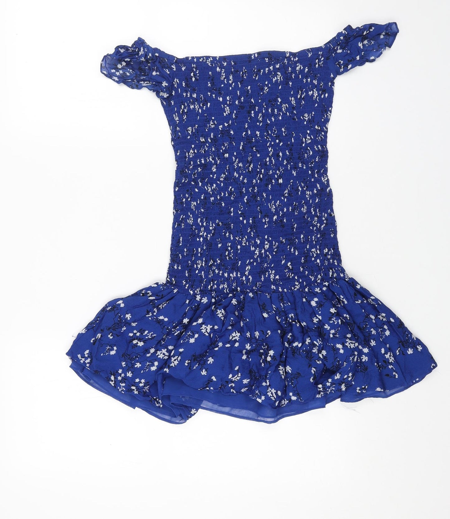 Zara Womens Blue Floral Polyester Mermaid Size XS Off the Shoulder Pullover