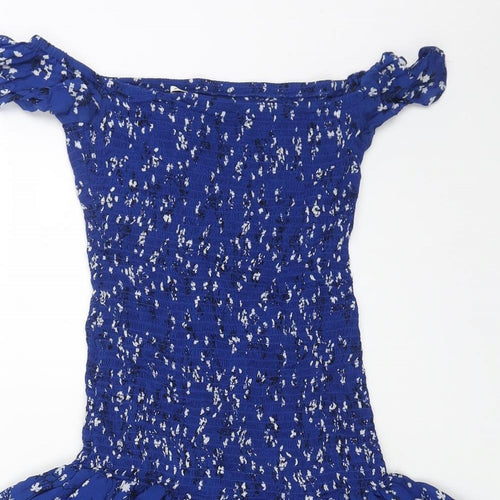 Zara Womens Blue Floral Polyester Mermaid Size XS Off the Shoulder Pullover