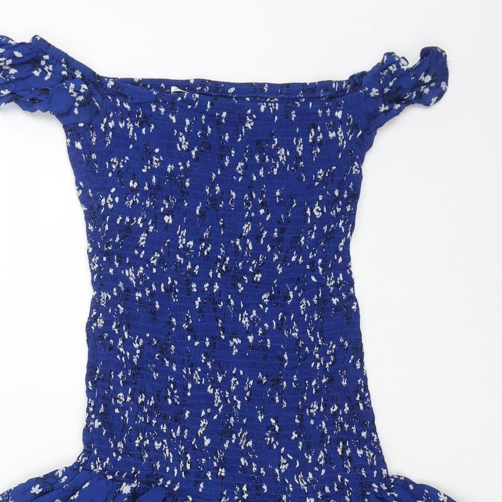 Zara Womens Blue Floral Polyester Mermaid Size XS Off the Shoulder Pullover