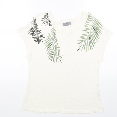 b.young Womens White Cotton Basic T-Shirt Size M Scoop Neck - Leaf Print