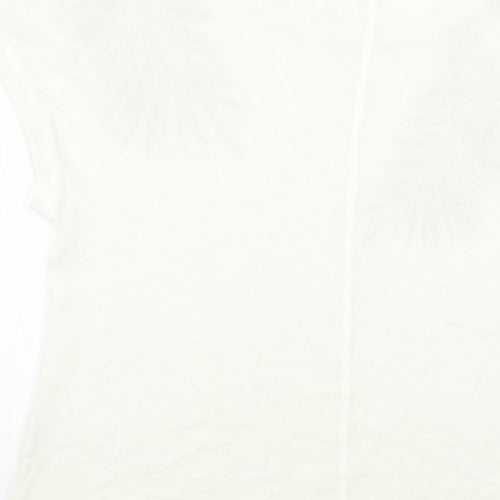 b.young Womens White Cotton Basic T-Shirt Size M Scoop Neck - Leaf Print