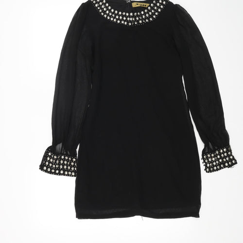Preworn Womens Black Polyester A-Line Size 8 Round Neck Zip