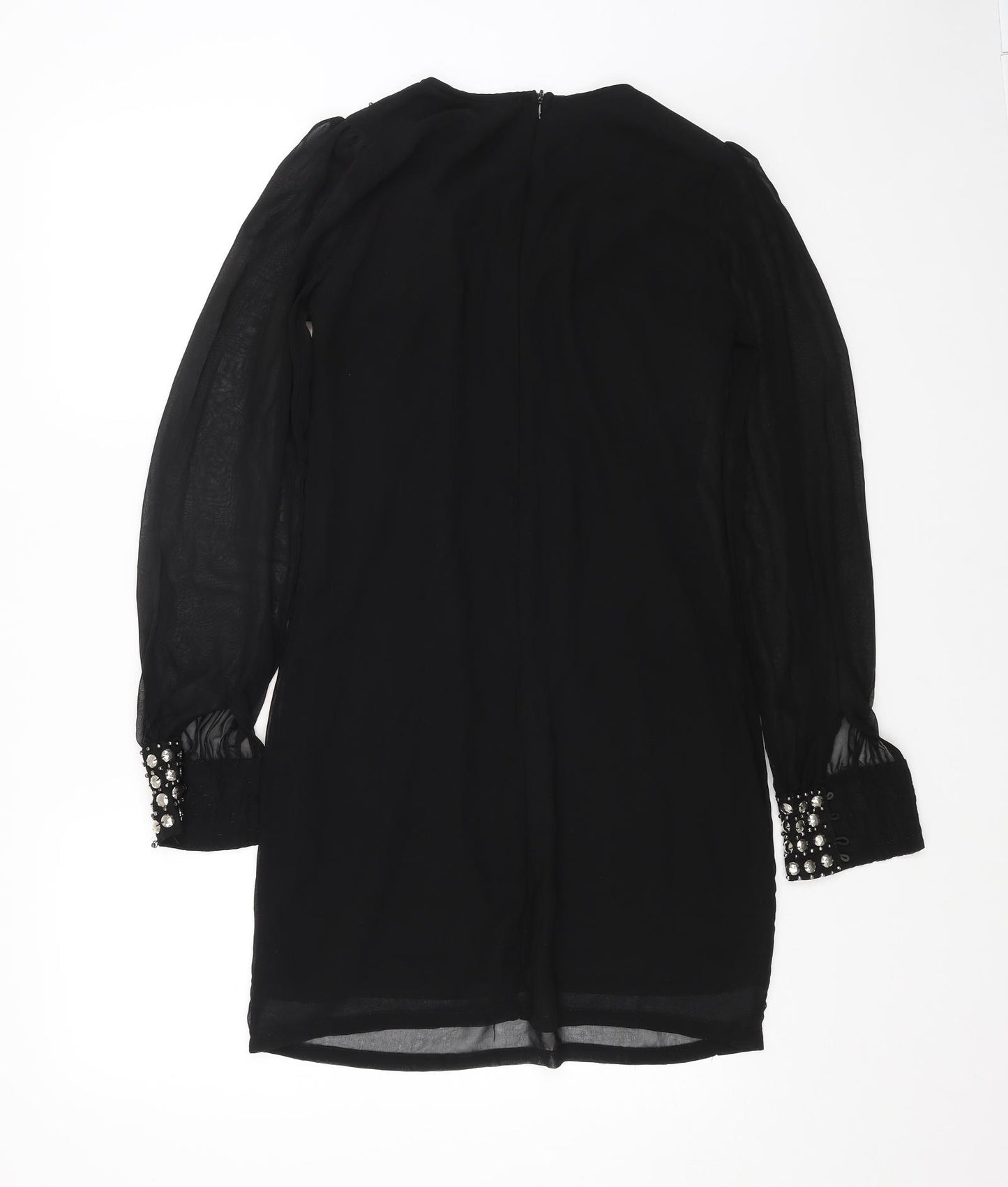 Preworn Womens Black Polyester A-Line Size 8 Round Neck Zip