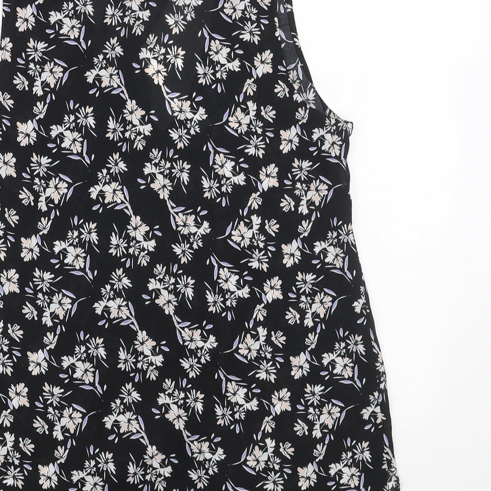 Primark Womens Black Floral Polyester Basic Blouse Size 8 V-Neck - Pussy Bow Neck