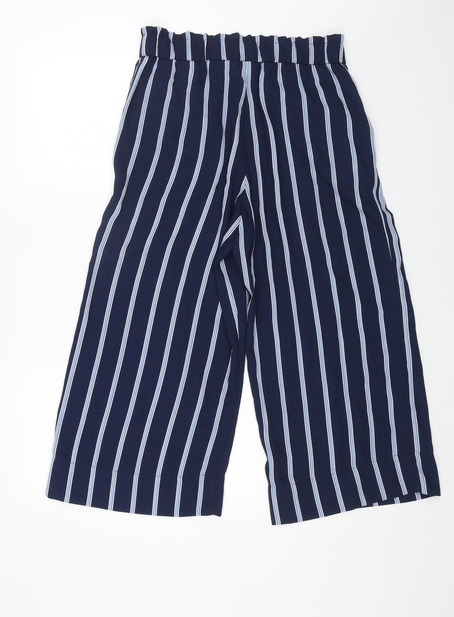 H&M Womens Blue Striped Polyester Trousers Size 12 L21 in Regular Zip
