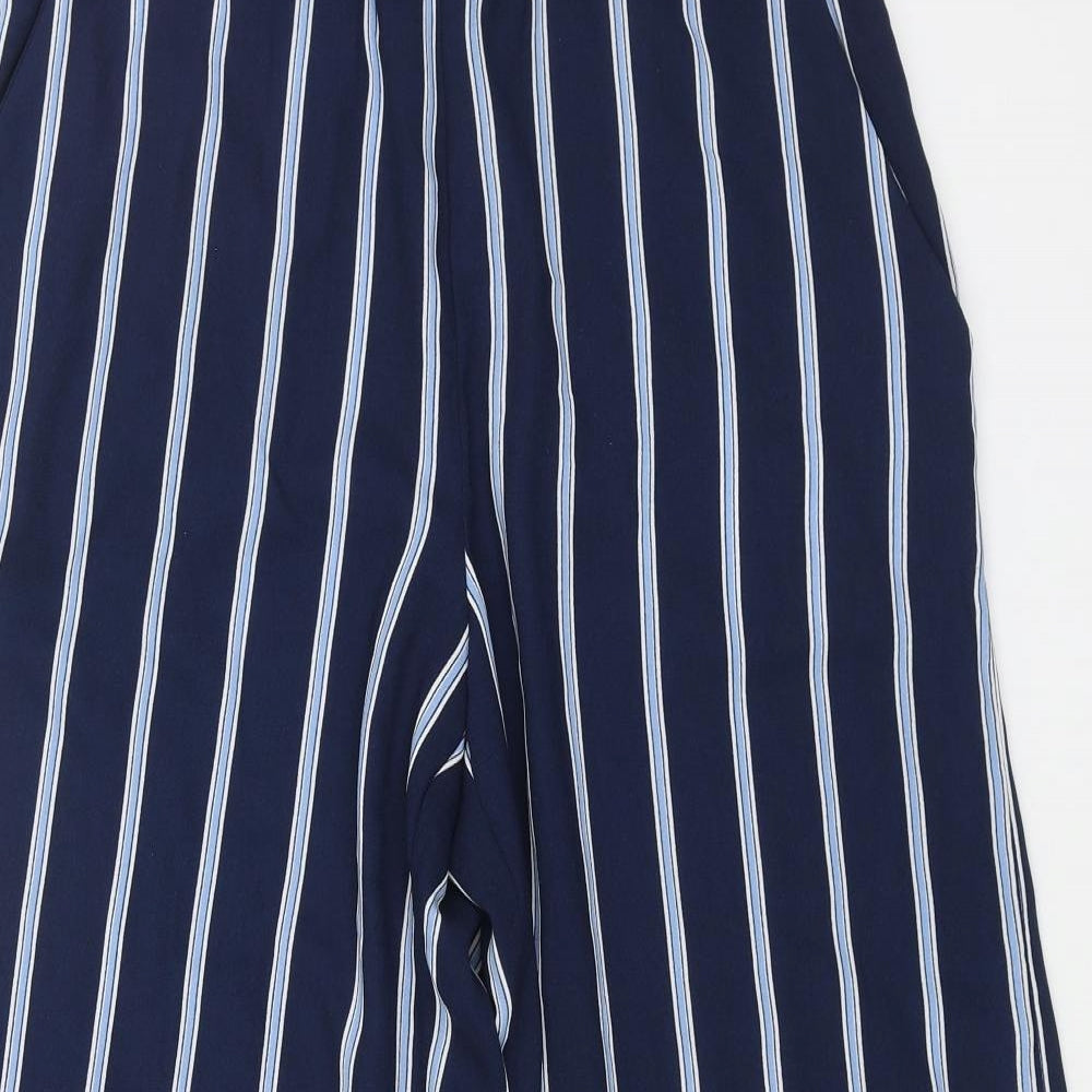 H&M Womens Blue Striped Polyester Trousers Size 12 L21 in Regular Zip