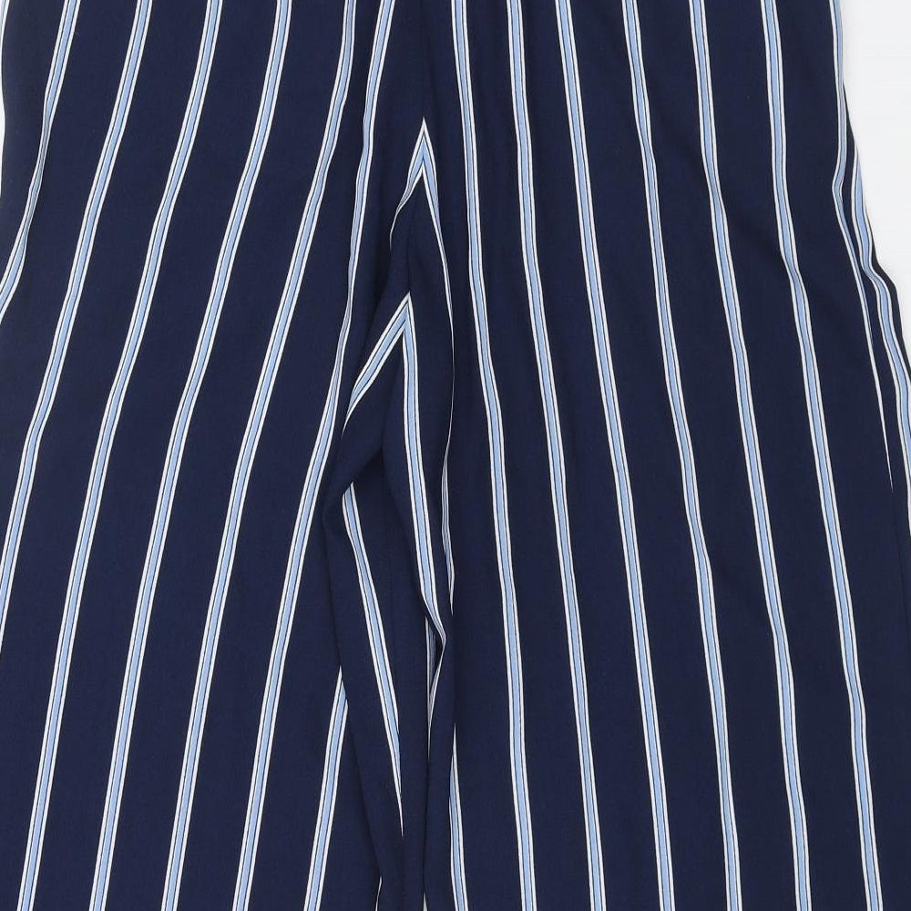 H&M Womens Blue Striped Polyester Trousers Size 12 L21 in Regular Zip