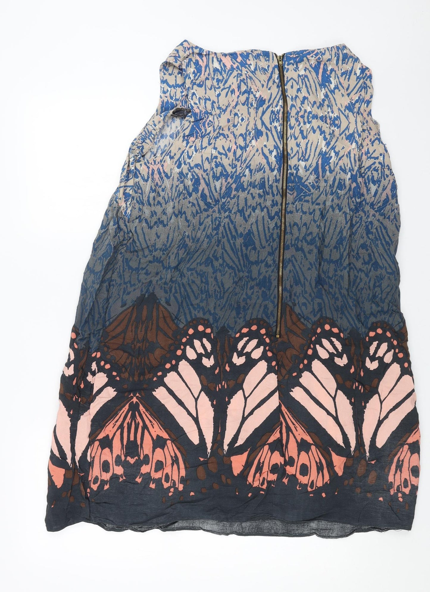 Preworn Womens Multicoloured Geometric Viscose A-Line Size 22 Round Neck Zip