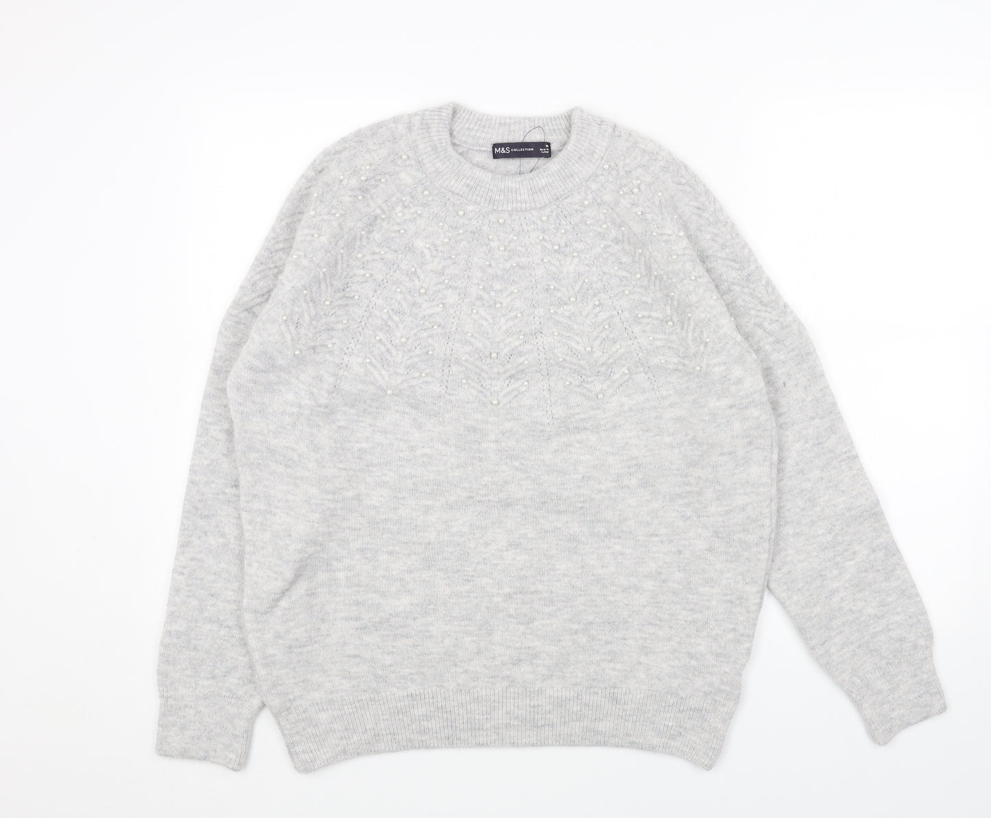 Marks and Spencer Womens Grey Round Neck Acrylic Pullover Jumper Size M