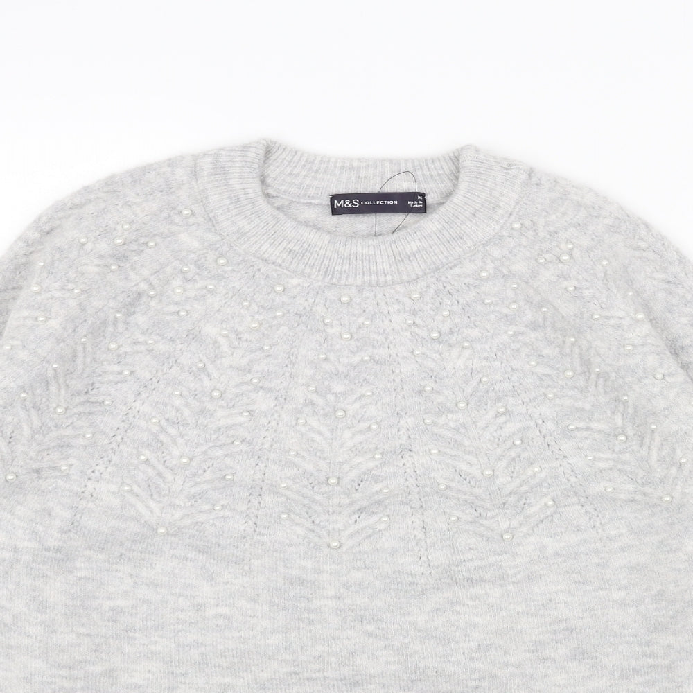 Marks and Spencer Womens Grey Round Neck Acrylic Pullover Jumper Size M
