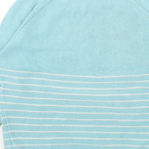 Cotton Traders Womens Blue Round Neck Striped Cotton Pullover Jumper Size 10 - Flower Pattern Size 10-12