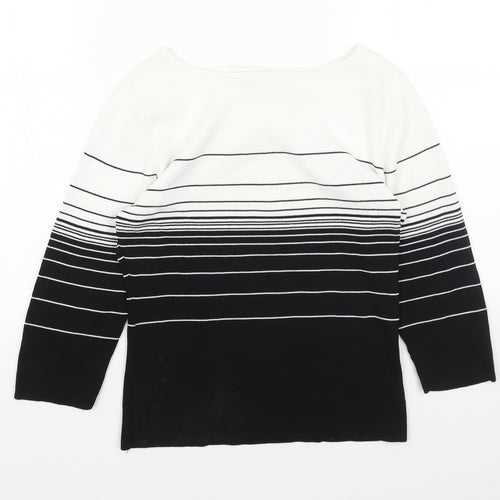 Debbie Morgan Womens Black Boat Neck Striped Viscose Pullover Jumper Size M
