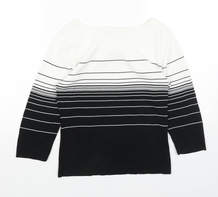 Debbie Morgan Womens Black Boat Neck Striped Viscose Pullover Jumper Size M