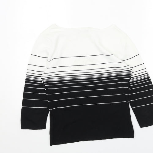 Debbie Morgan Womens Black Boat Neck Striped Viscose Pullover Jumper Size M