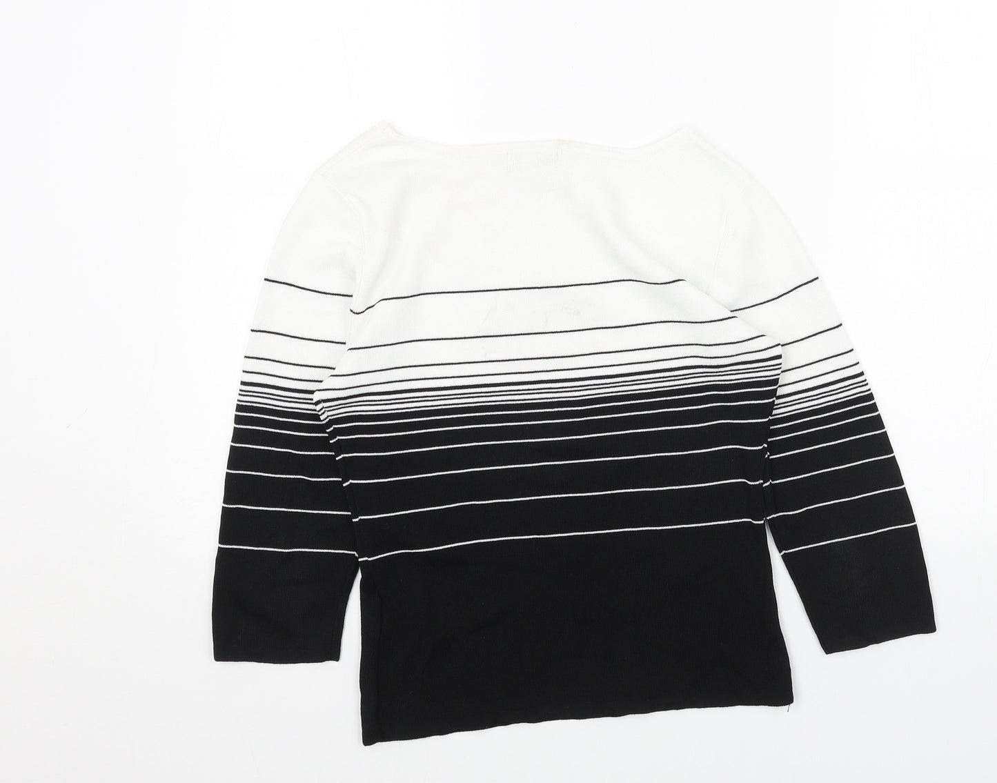 Debbie Morgan Womens Black Boat Neck Striped Viscose Pullover Jumper Size M