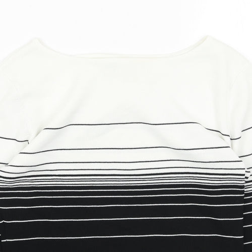 Debbie Morgan Womens Black Boat Neck Striped Viscose Pullover Jumper Size M