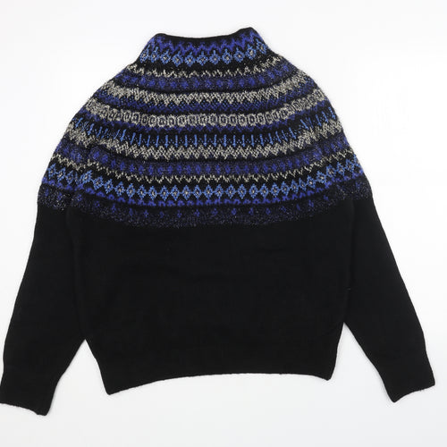 Marks and Spencer Womens Black Round Neck Fair Isle Acrylic Pullover Jumper Size M
