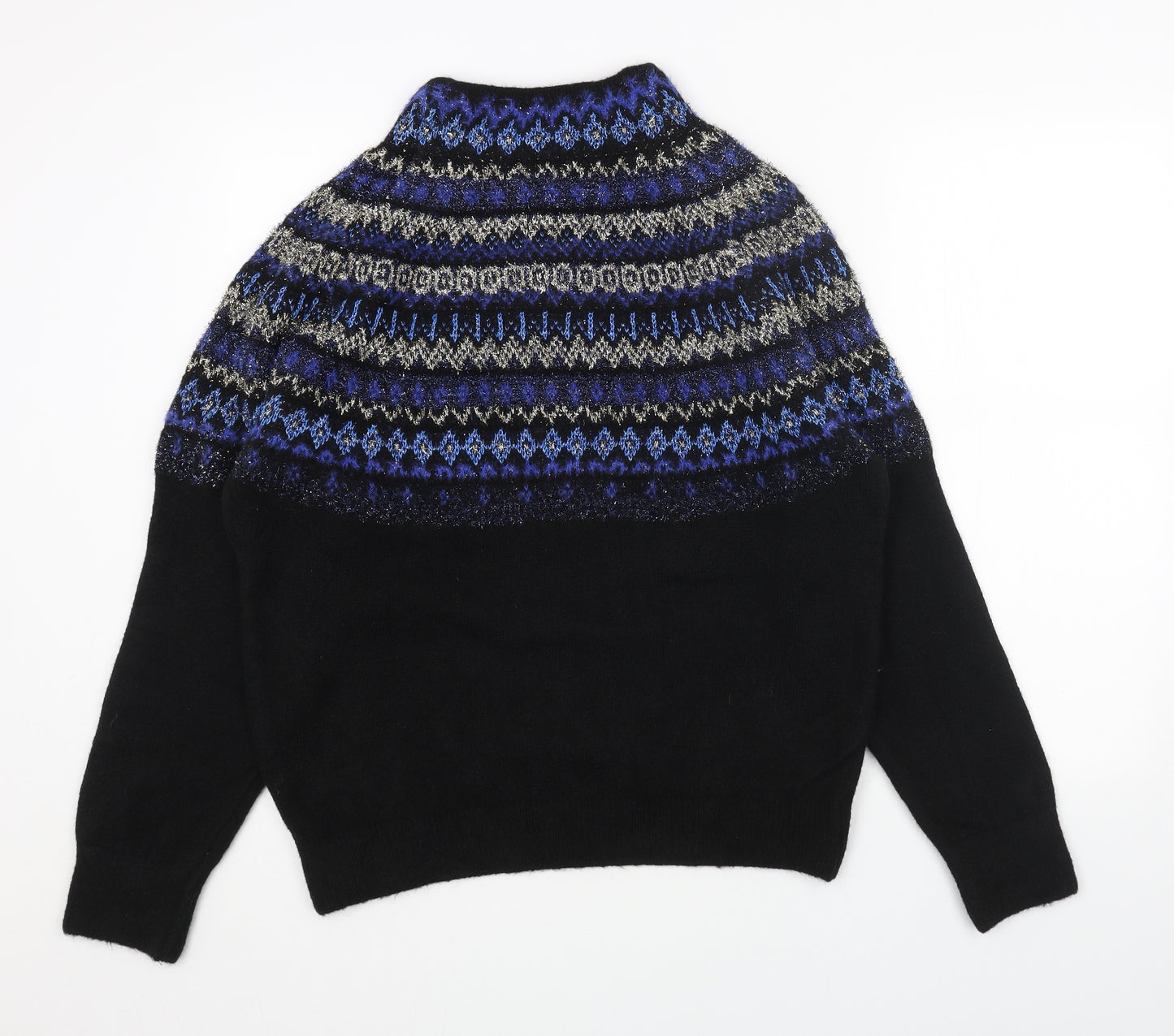 Marks and Spencer Womens Black Round Neck Fair Isle Acrylic Pullover Jumper Size M