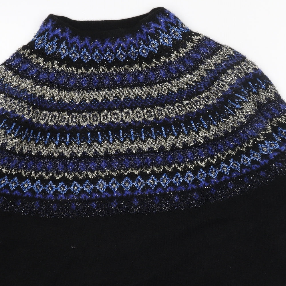 Marks and Spencer Womens Black Round Neck Fair Isle Acrylic Pullover Jumper Size M