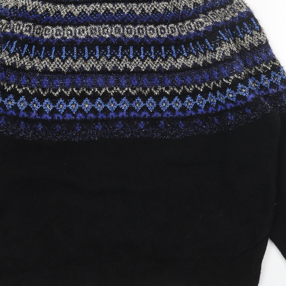 Marks and Spencer Womens Black Round Neck Fair Isle Acrylic Pullover Jumper Size M