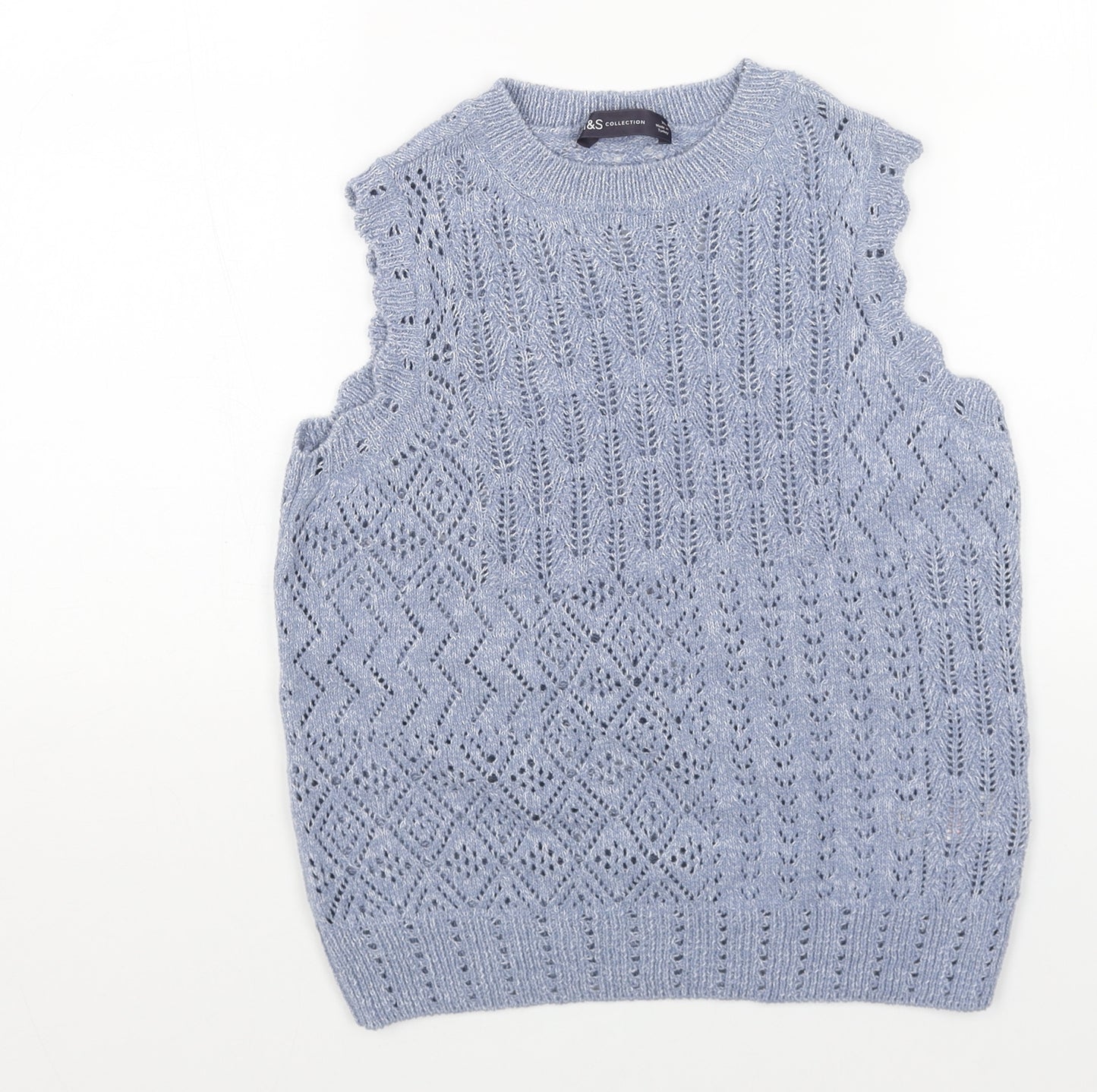 Marks and Spencer Womens Blue Round Neck Cotton Pullover Jumper Size XS