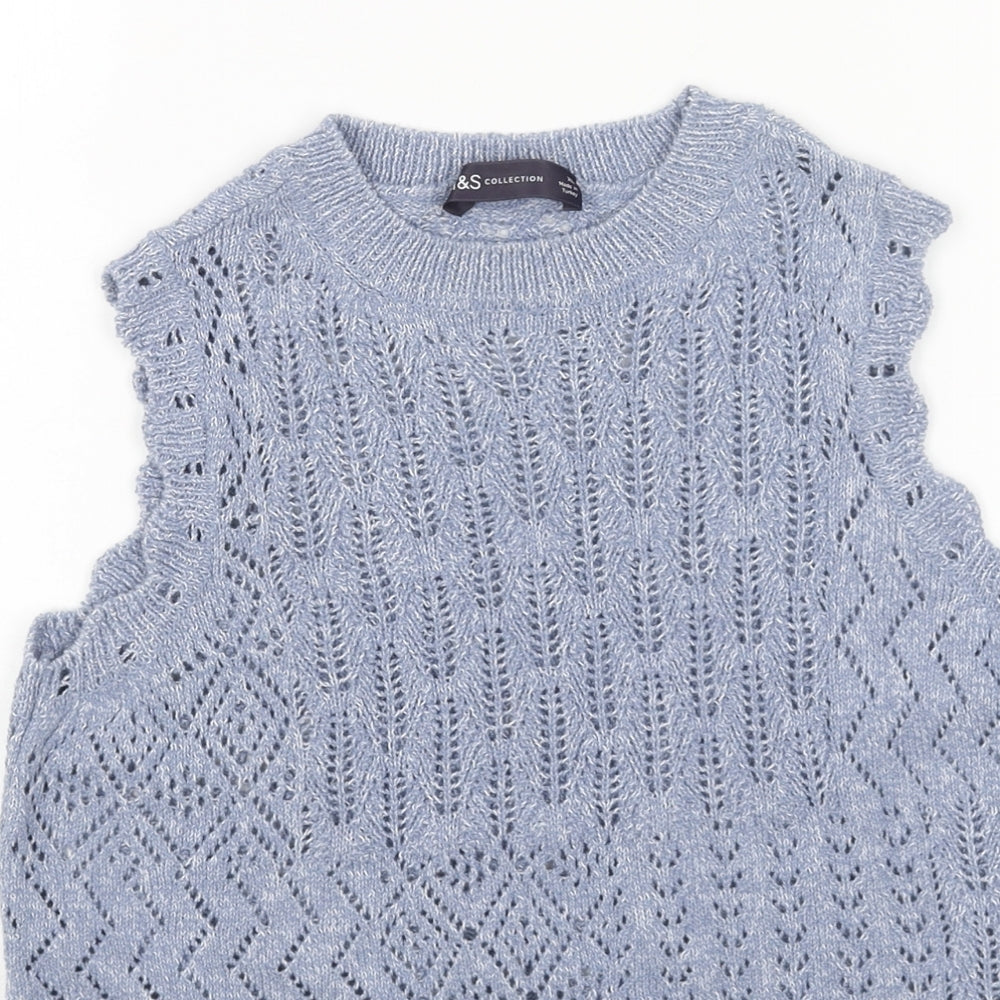 Marks and Spencer Womens Blue Round Neck Cotton Pullover Jumper Size XS