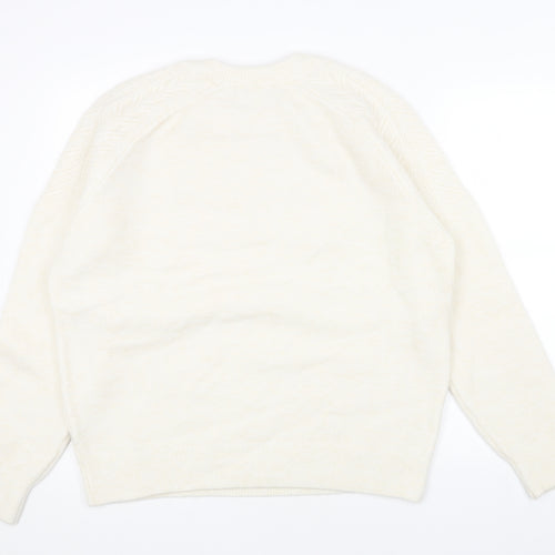 Preworn Womens White Round Neck Acrylic Pullover Jumper Size L