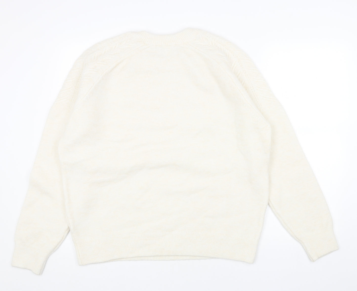 Preworn Womens White Round Neck Acrylic Pullover Jumper Size L