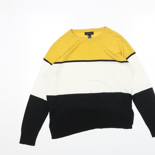 New Look Womens Black Round Neck Acrylic Pullover Jumper Size S - Colourblock Pattern