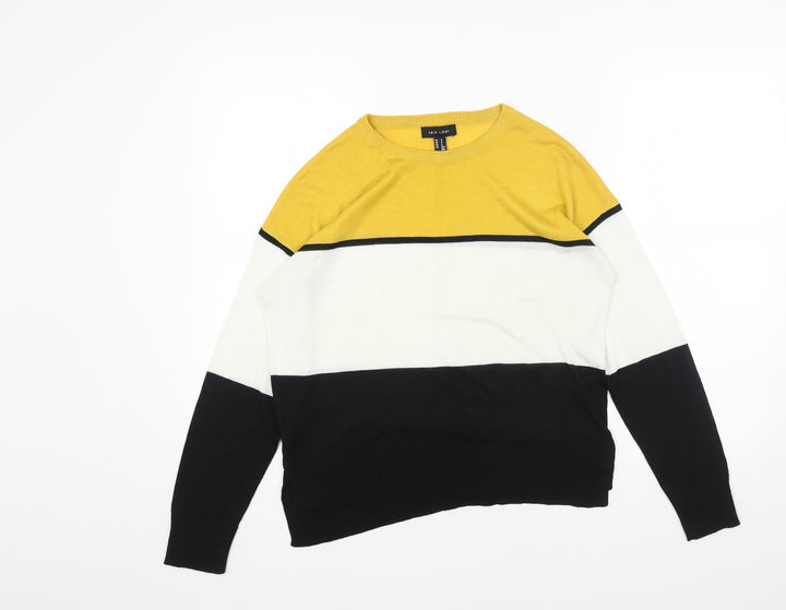New Look Womens Black Round Neck Acrylic Pullover Jumper Size S - Colourblock Pattern