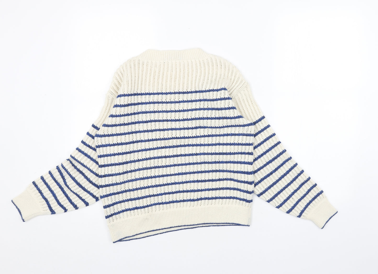 Marks and Spencer Womens Beige Round Neck Striped Cotton Pullover Jumper Size S