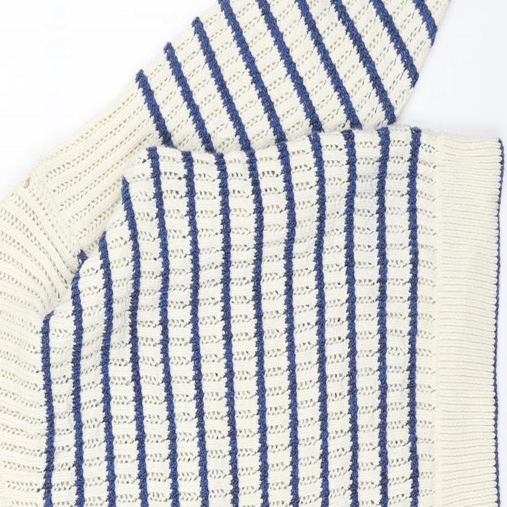 Marks and Spencer Womens Beige Round Neck Striped Cotton Pullover Jumper Size S