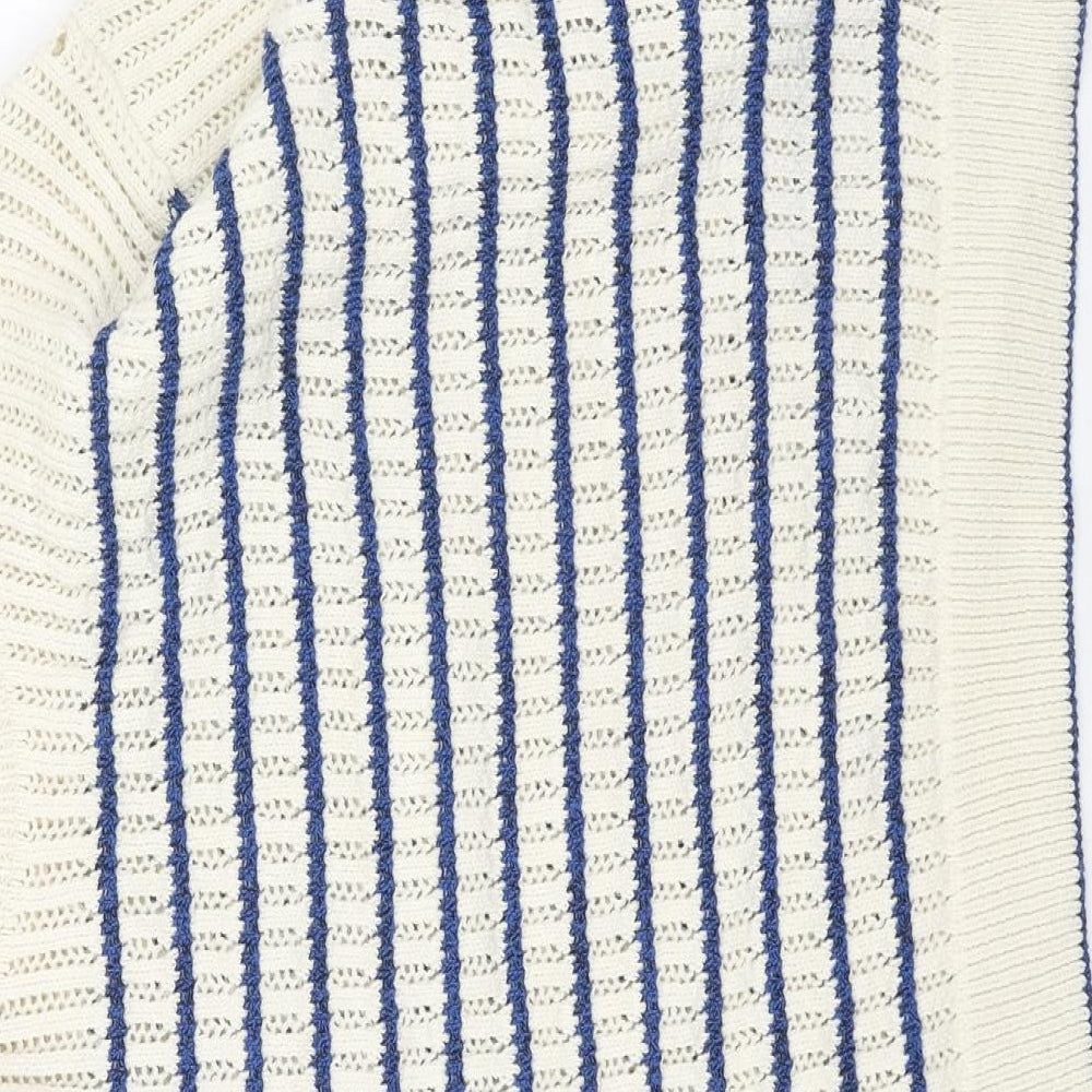 Marks and Spencer Womens Beige Round Neck Striped Cotton Pullover Jumper Size S