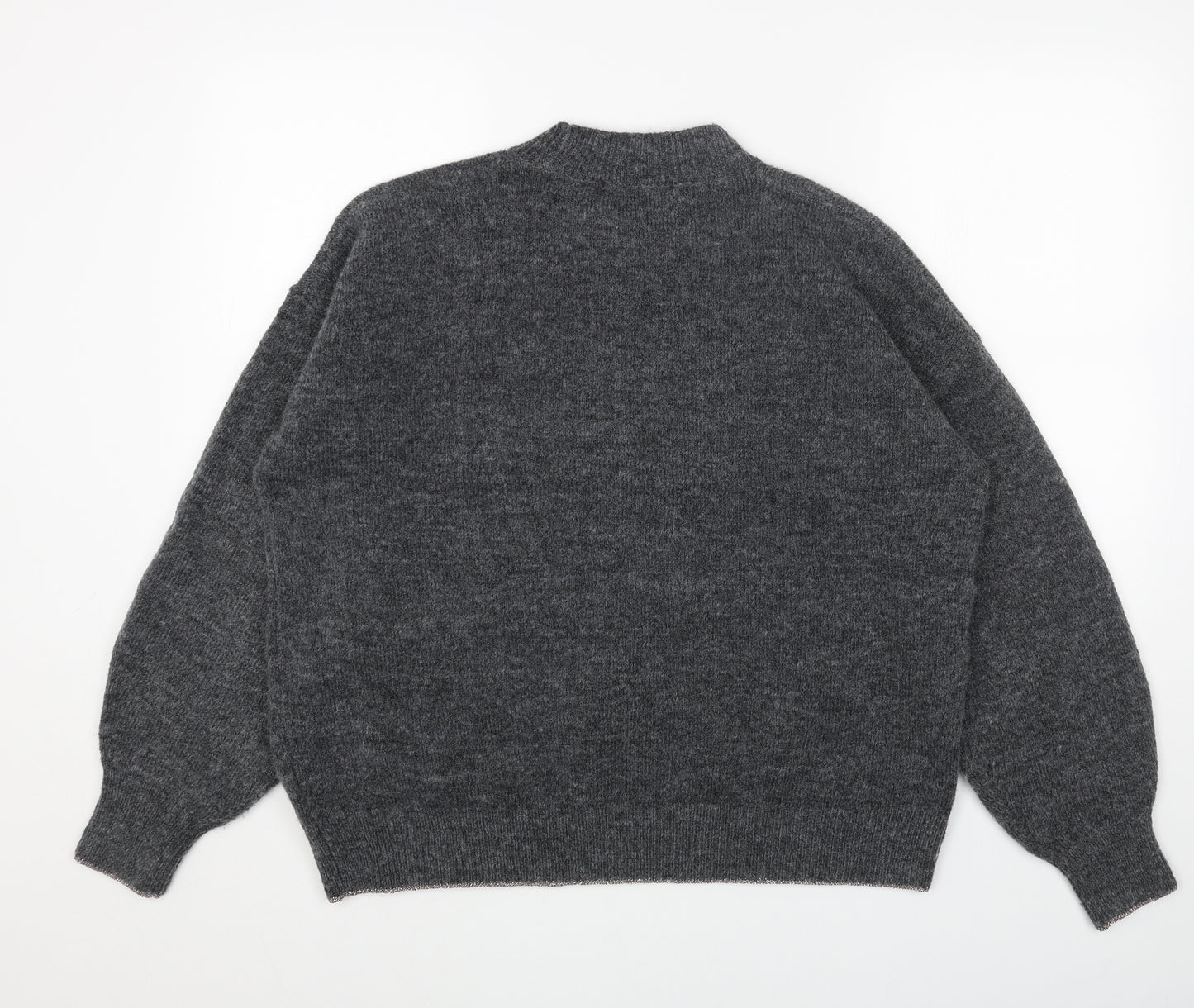 Marks and Spencer Womens Grey Round Neck Geometric Acrylic Pullover Jumper Size L - Star Pattern