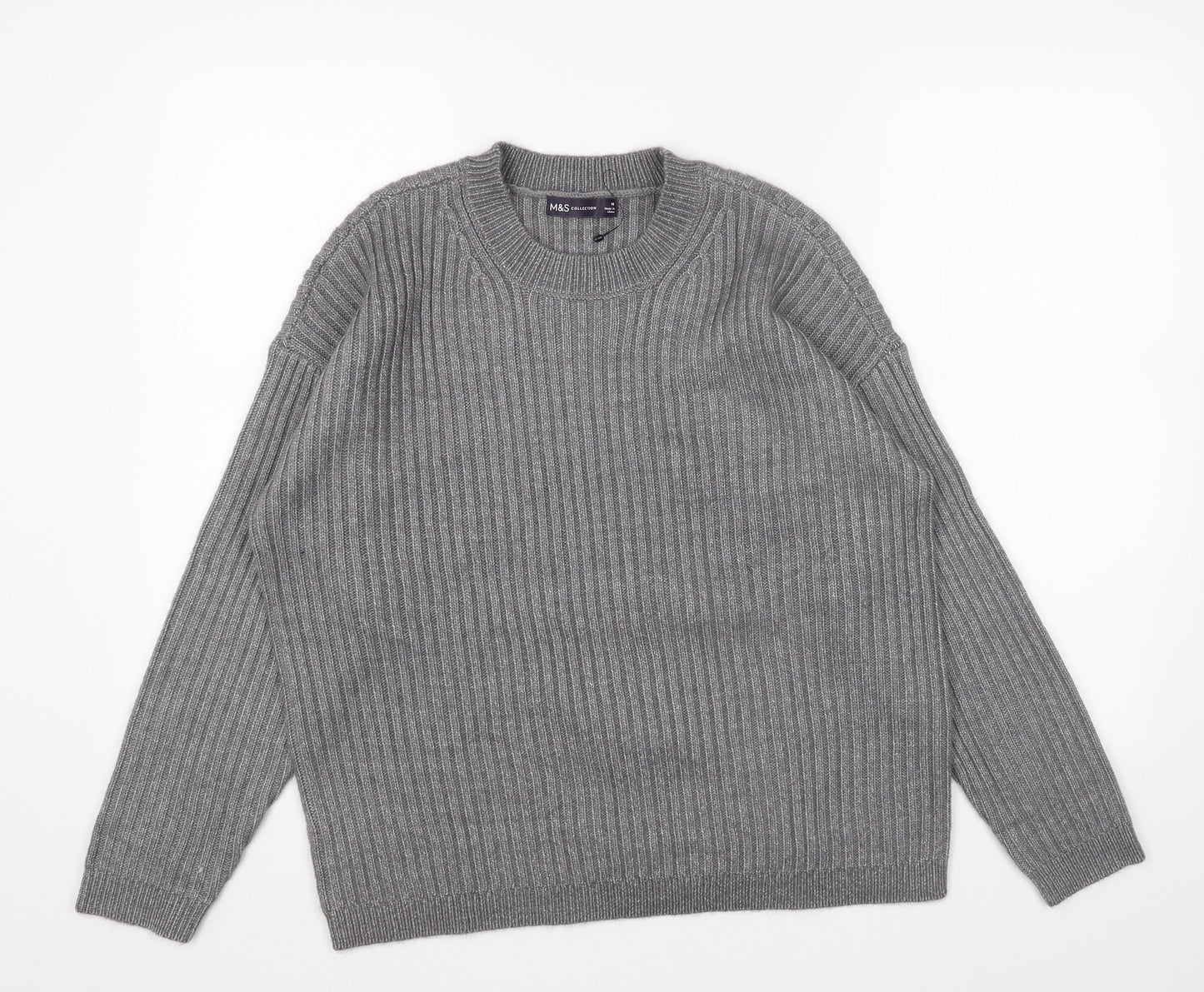 Marks and Spencer Womens Grey Round Neck Acrylic Pullover Jumper Size M