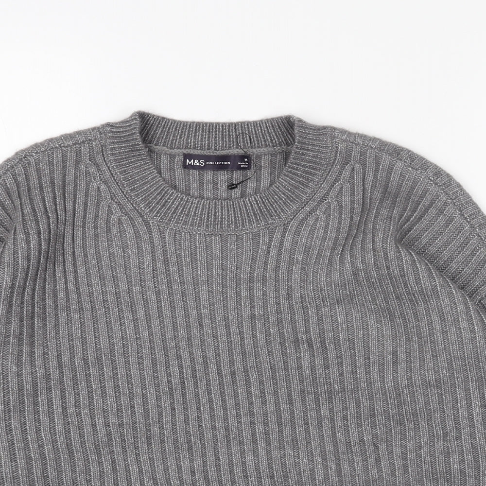 Marks and Spencer Womens Grey Round Neck Acrylic Pullover Jumper Size M