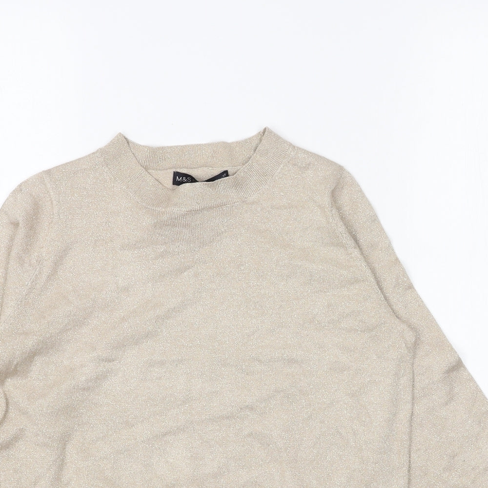 Marks and Spencer Womens Gold Round Neck Viscose Pullover Jumper Size S