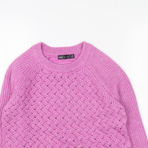 Marks and Spencer Womens Pink Round Neck Acrylic Pullover Jumper Size S