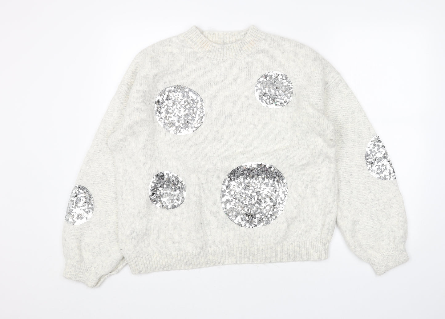 Marks and Spencer Womens Grey Round Neck Polka Dot Acrylic Pullover Jumper Size L