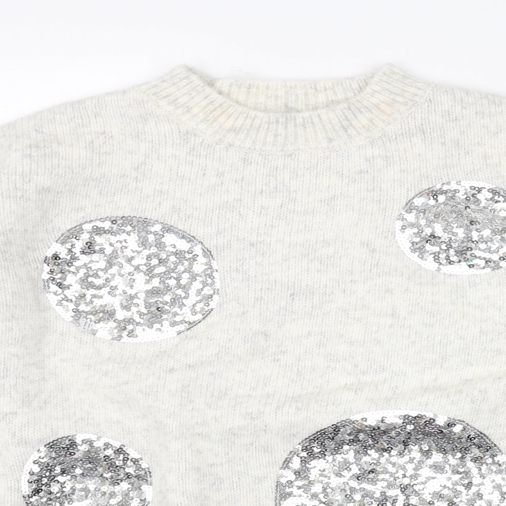 Marks and Spencer Womens Grey Round Neck Polka Dot Acrylic Pullover Jumper Size L