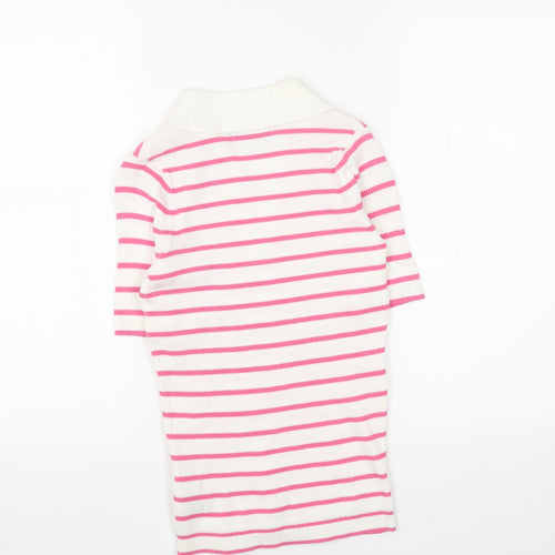 Marks and Spencer Womens Pink V-Neck Striped Viscose Pullover Jumper Size S