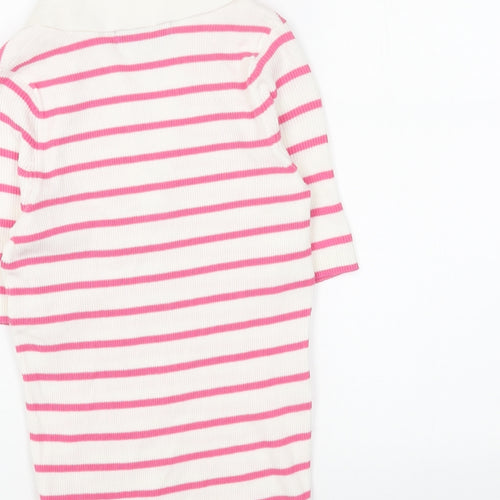 Marks and Spencer Womens Pink V-Neck Striped Viscose Pullover Jumper Size S