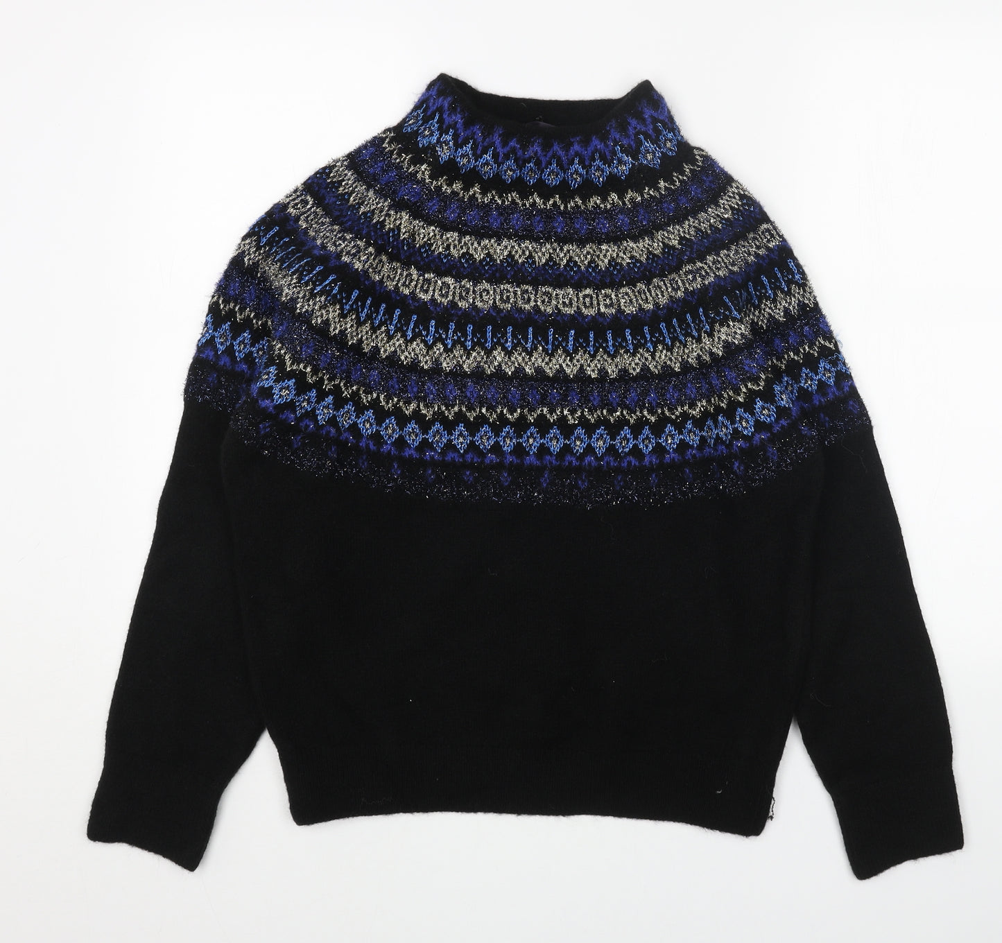 Marks and Spencer Womens Black Round Neck Fair Isle Acrylic Pullover Jumper Size S