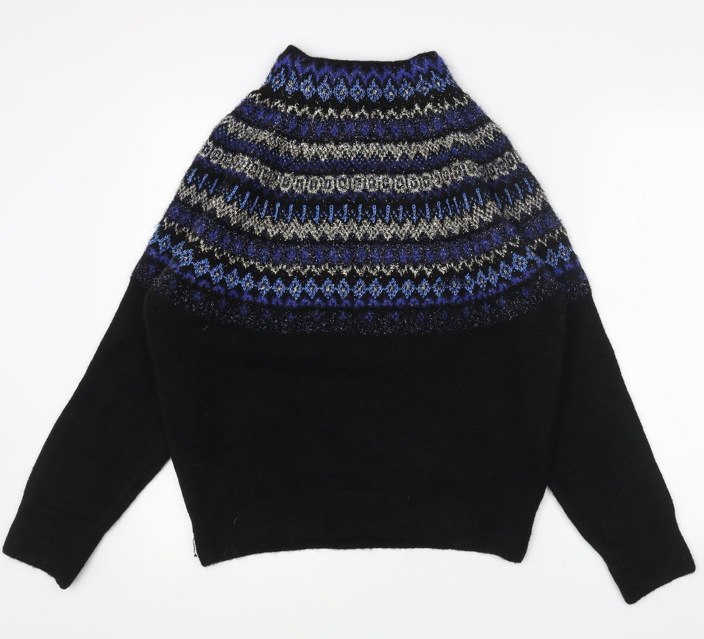 Marks and Spencer Womens Black Round Neck Fair Isle Acrylic Pullover Jumper Size S