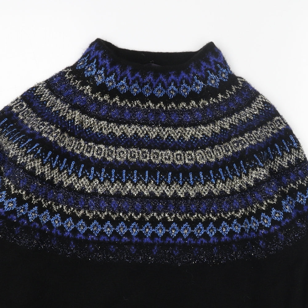 Marks and Spencer Womens Black Round Neck Fair Isle Acrylic Pullover Jumper Size S