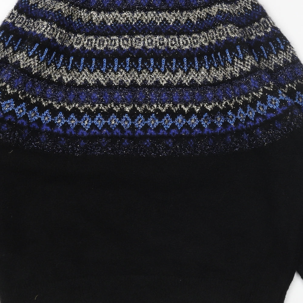 Marks and Spencer Womens Black Round Neck Fair Isle Acrylic Pullover Jumper Size S