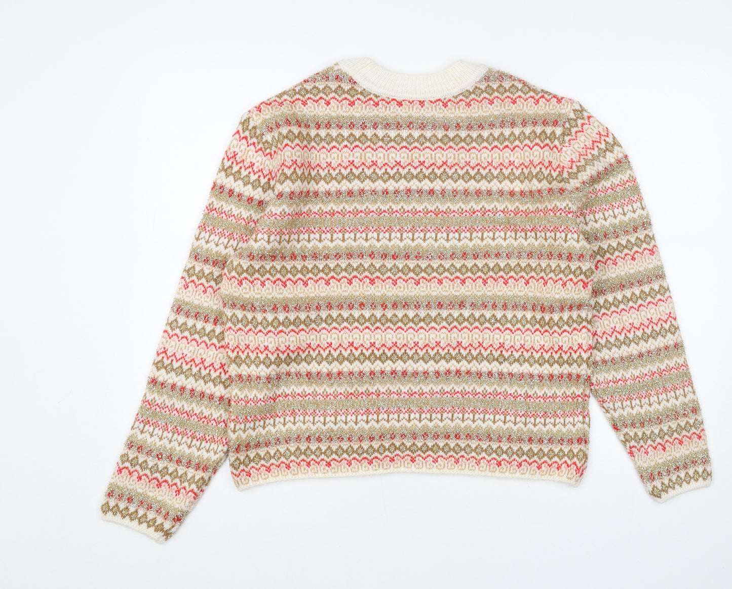 Marks and Spencer Womens Beige Round Neck Geometric Acrylic Pullover Jumper Size S