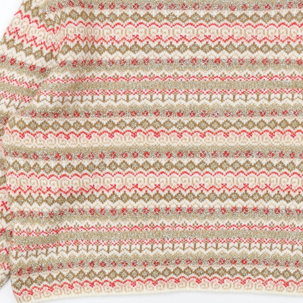 Marks and Spencer Womens Beige Round Neck Geometric Acrylic Pullover Jumper Size S